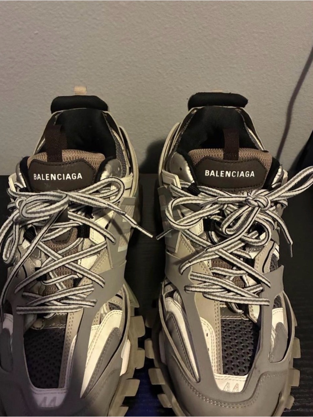 Balenciaga Men's Grey and White Triple S-Style Chunky Sneakers